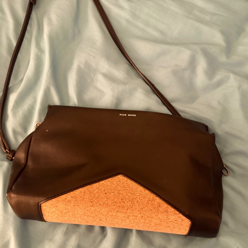 Pixie Mood Vegan Black Leather Purse Crossbody. Cork